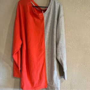 Free People Colorblock Coral  and Gray Women's Sweatshirt Tunic Dress Sz M